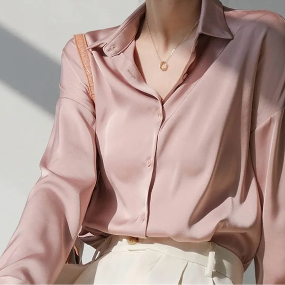 H&M satin dusty pink shirt SMALL - Picture 1 of 2
